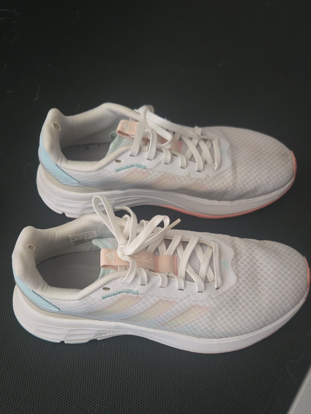 Adidas LightMotion Women’s White Sneakers with Pastel Pink & Light Blue Accents